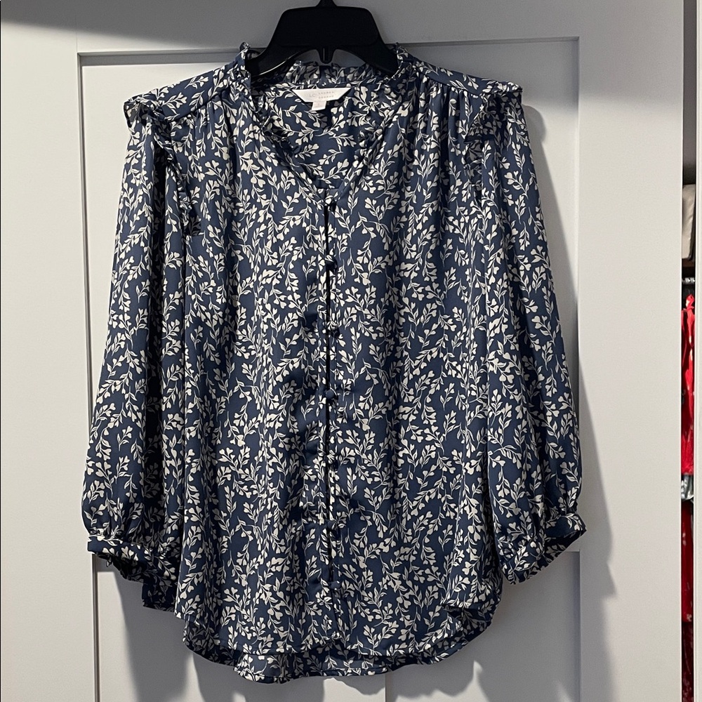 LC Lauren Conrad Navy Floral Blouse - size large